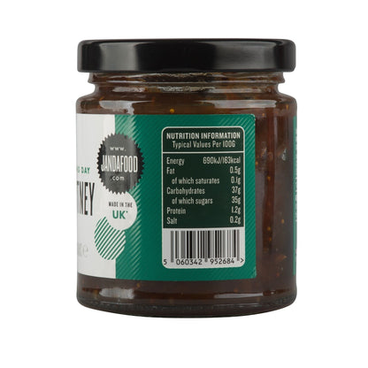Janda Boxing Day Chutney nutrition label showing ingredients and nutritional information on a white background.