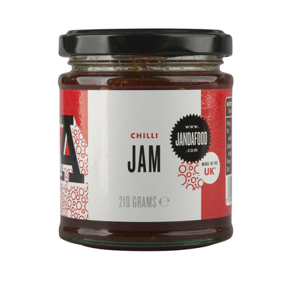 Janda Food Chilli Lover's Trio gift box with three jars of spicy chilli jam condiments, featuring colorful labels and glass jars.