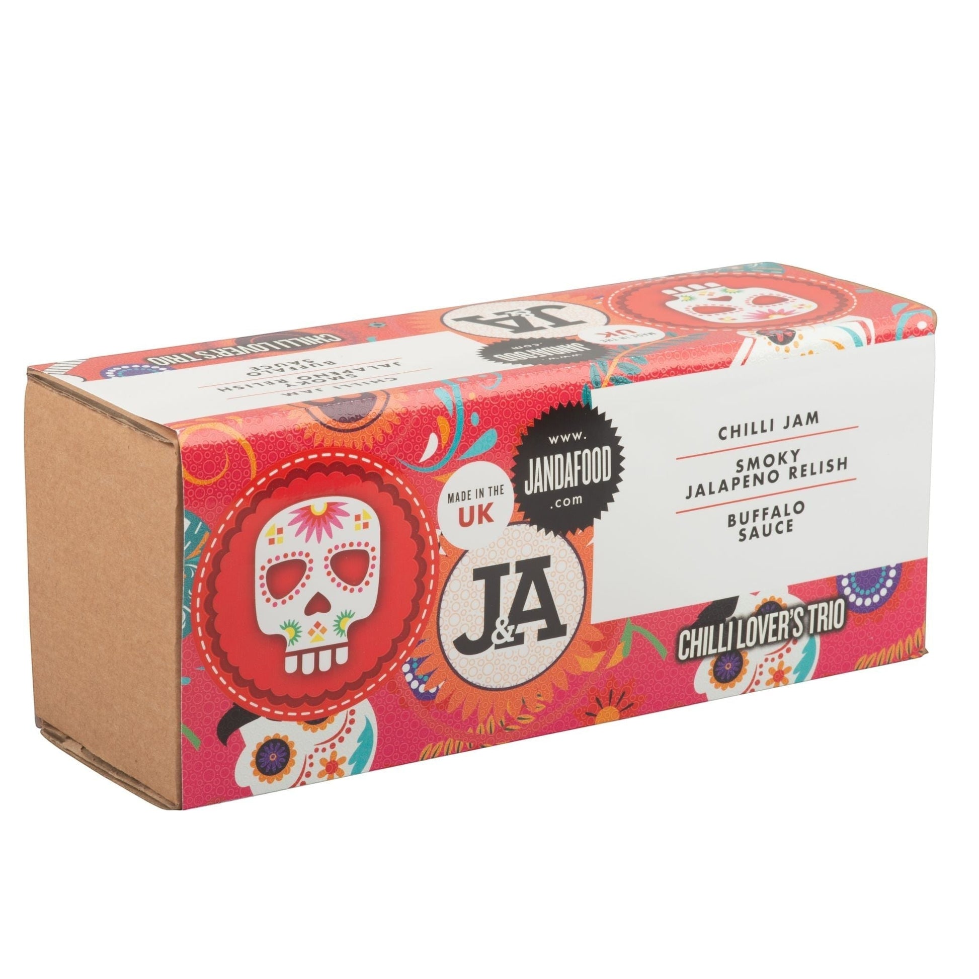 Janda Food Chilli Lover's Trio Gift Set in a decorative box, featuring three chili-based condiments and sauces.