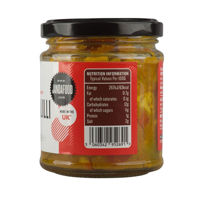 Janda Food Chunky Piccalilli nutrition label showing ingredients and nutritional information on the jar label.