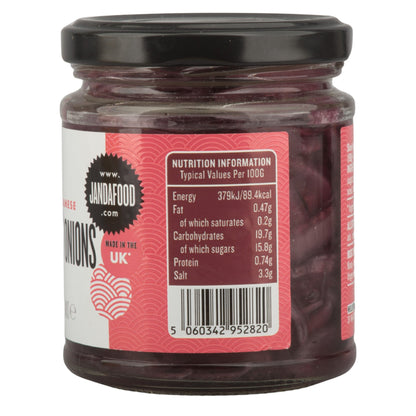 Janda Vietnamese Pickled Onions in red wine vinegar, sliced red onions in a jar, ideal for Banh Mi sandwiches.