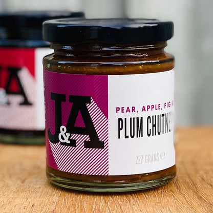 Janda J&A chutney and relish trio gift box with jars of plum chutney, perfect for gourmet food lovers.