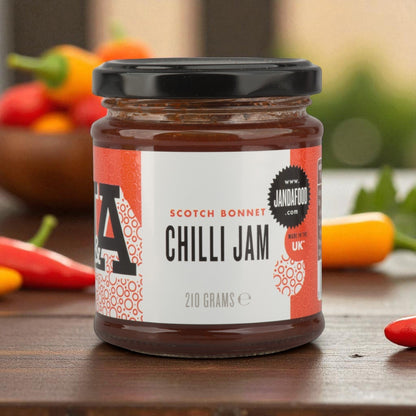 Janda Traffic Chilli Jam Gift Box featuring three fiery Scotch bonnet chilli jams and relishes in a decorative gift box.