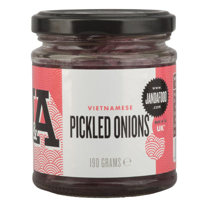 Janda Vietnamese Pickled Onions in red wine vinegar, sliced red onions in a jar, perfect for Banh Mi sandwiches.