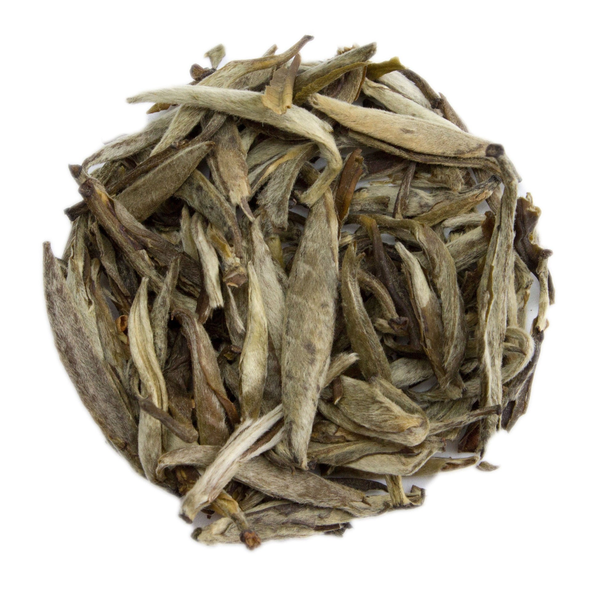 Fujian Jasmine Silver Needle White Tea leaves from PekoeTea Edinburgh, showcasing delicate white tea buds with jasmine aroma.