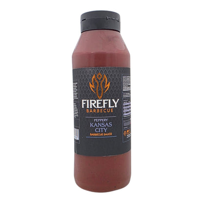 FireFly Barbecue Kansas Brisket BBQ Sauce in a 1-liter bottle, thick, rich sauce with smoky flavor for grilled meats and barbecue dishes.