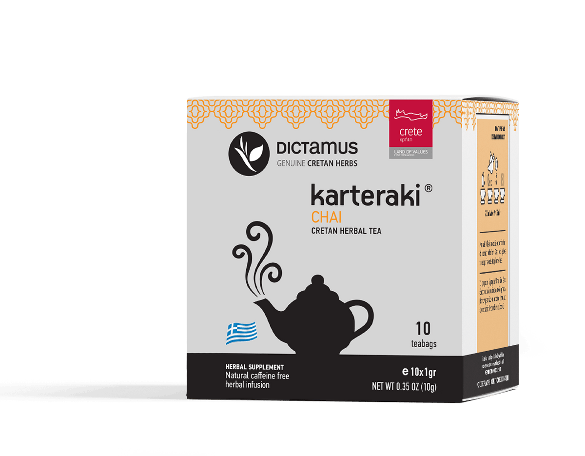 Cretan Chai tea bags by The Greek Deli Club, featuring aromatic tea with traditional Greek herbs and spices.