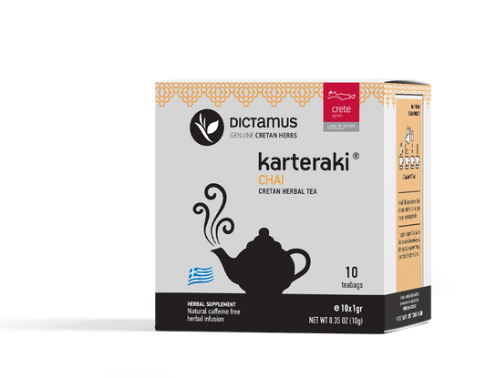 Cretan Chai tea bags by The Greek Deli Club, featuring aromatic tea with traditional Greek herbs and spices.