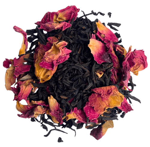 Porter Hill Tea Company's Keemun Rose black tea in a transparent package, showcasing the rich, aromatic tea leaves.