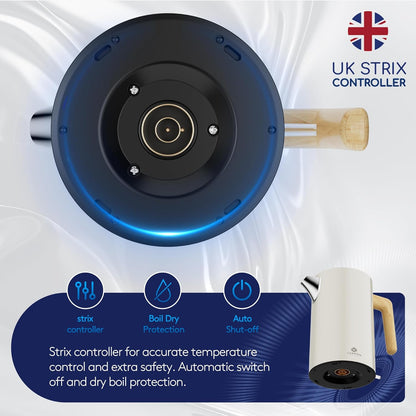 Stainless Steel Fast Boil Kettle, Cordless Kettles Electric, 3KW Quiet Boil Kettle, White Wood Effect Electric Tea Kettle, Water Kettle
