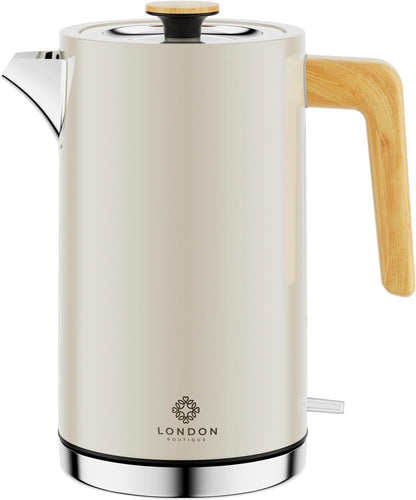 Stainless Steel Fast Boil Kettle, Cordless Kettles Electric, 3KW Quiet Boil Kettle, White Wood Effect Electric Tea Kettle, Water Kettle
