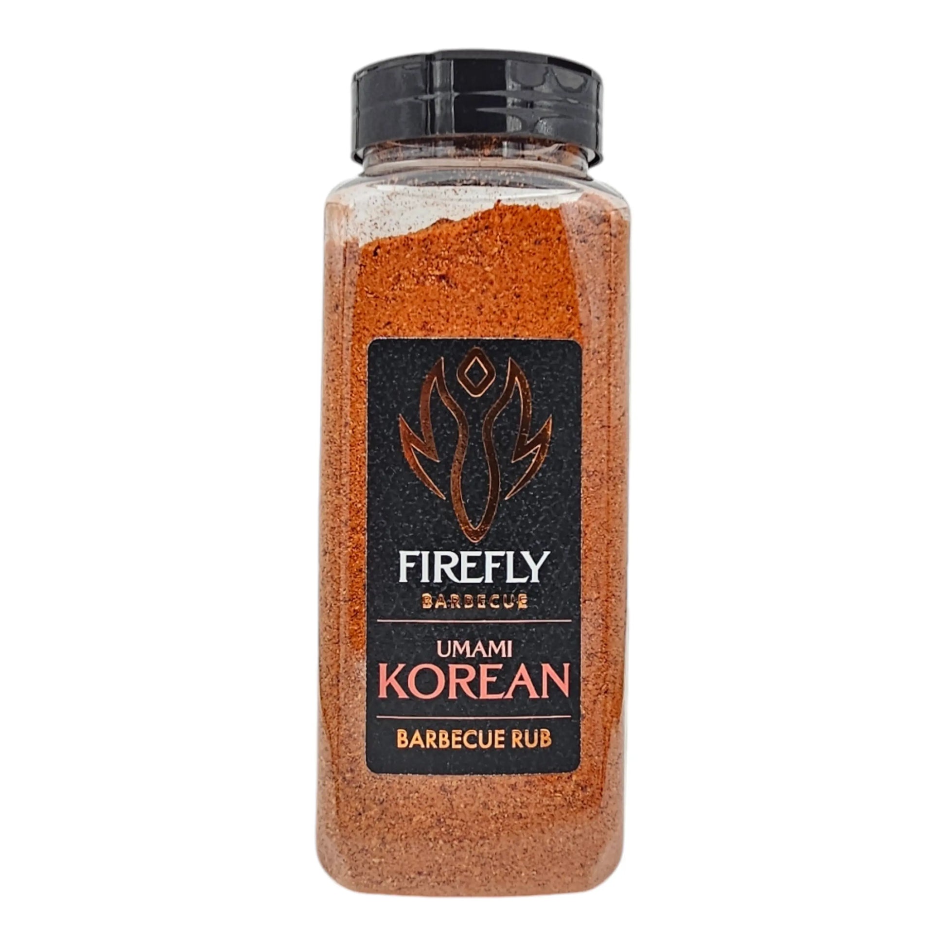 FireFly Barbecue Korean UMAMI BBQ Rub container showing a spice blend for grilling and flavor enhancement.