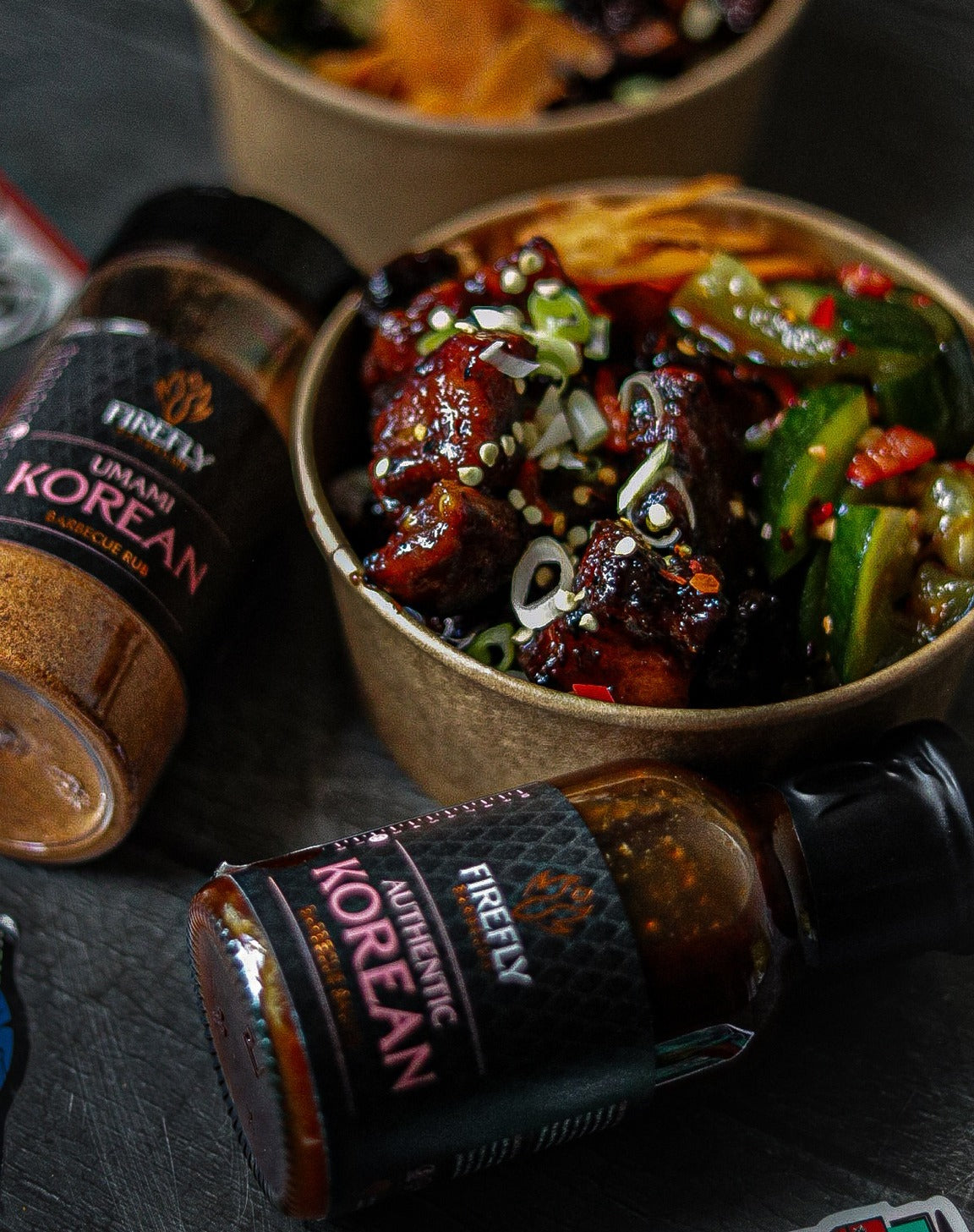 Korean UMAMI BBQ Rub by FireFly Barbecue in a jar, featuring a blend of spices for grilling and barbecuing.
