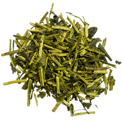 Clear image of Porter Hill Tea Company's Kukicha green tea in a transparent container, showcasing the tea leaves.