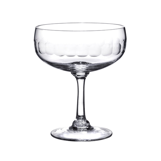 Crystal cocktail glasses with lens design by The Vintage List, showcasing elegant stemware for stylish drinks.