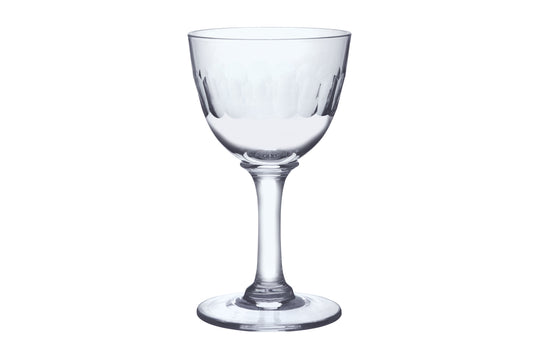 Set of Crystal Liqueur Glasses with unique lens design by The Vintage List, showcasing elegant, clear glassware with distinctive lens patterns.