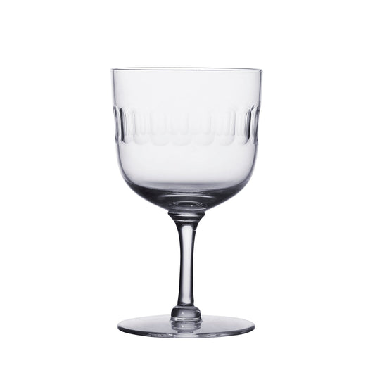Set of Daphne wine glasses by The Vintage List featuring elegant lens-shaped design and clear glass construction.