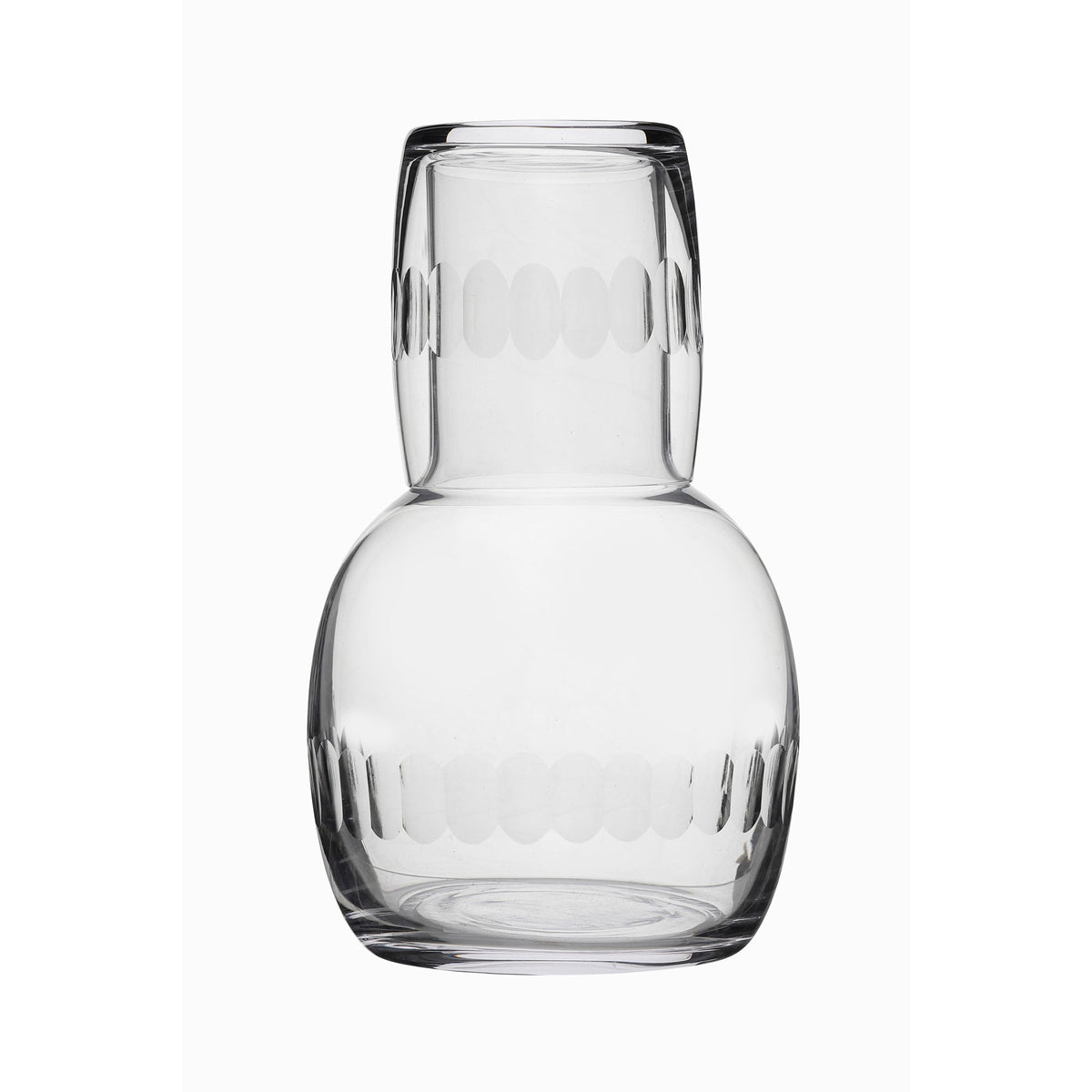 Crystal carafe set with lens square design by The Vintage List, featuring elegant glass carafes and matching glasses for serving drinks.