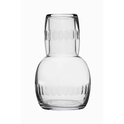 Crystal carafe set with lens square design by The Vintage List, featuring elegant glass carafes and matching glasses for serving drinks.