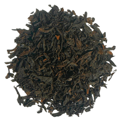 Porter Hill Tea Company's Lumbini Ceylon Orange Pekoe black tea in transparent packaging with dried tea leaves visible.