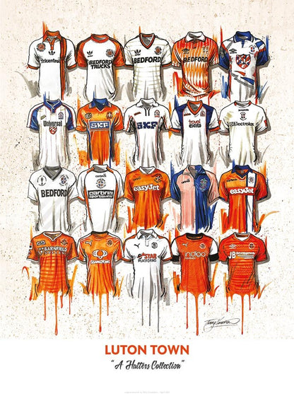 Signed limited edition Luton Town FC A2 print by Terry Kneeshaw Art featuring team logo and artwork.