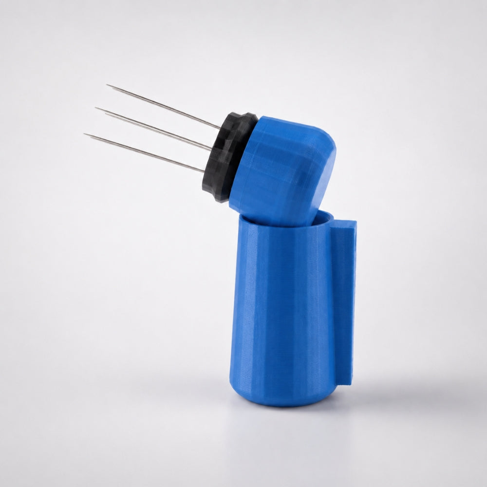 KNOCDIC® magnetic WDT tool in marine blue with holder for fuel injection testing and engine diagnostics.