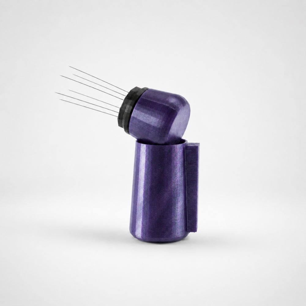 KNOCDIC® magnetic WDT tool in galaxy purple with handle and magnetic holder for vaping tank repairs and coil adjustments.