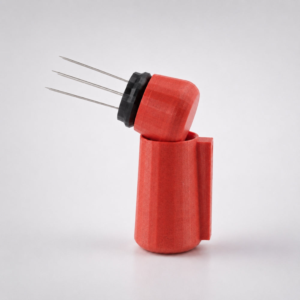 KNOCDIC® magnetic WDT tool with marble red handle and magnetic holder for precise woodworking or furniture repair tasks.