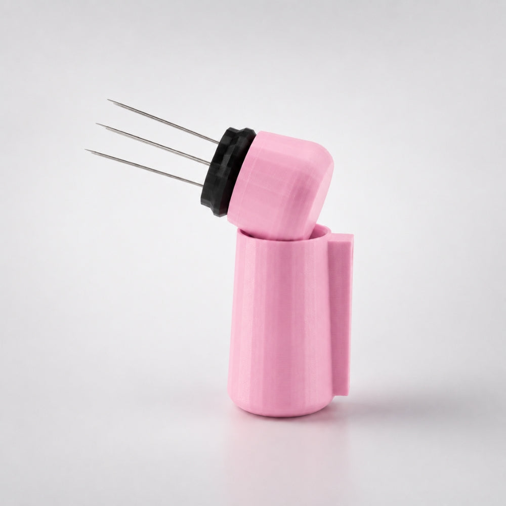 KNOCDIC® magnetic WDT tool in pink with magnetic holder, used for precise watchmaker or jewelry repair.