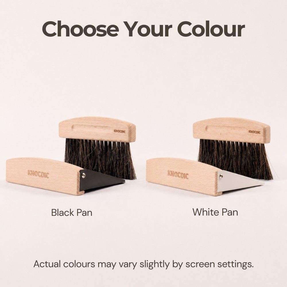 KNOCDIC® magnetic dustpan and horsehair brush set in various colors, designed for easy cleaning and efficient dust collection.