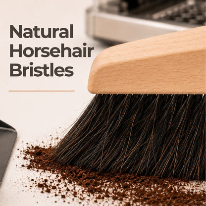 Close-up of KNOCDIC® Magnetic Dustpan and Horsehair Brush showing the magnetic edge and soft horsehair bristles.