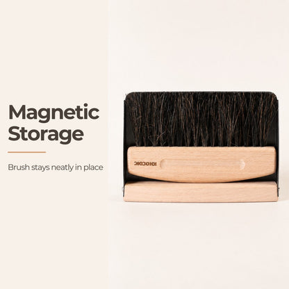 KNOCDIC® Magnetic Dustpan and Horsehair Brush set for easy cleaning and sweeping, featuring magnetic attachment for convenience.