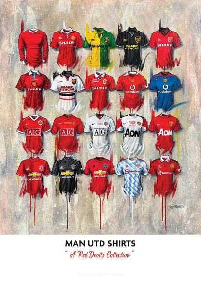 Manchester United FC signed limited edition A2 print by Terry Kneeshaw Art featuring iconic team imagery.