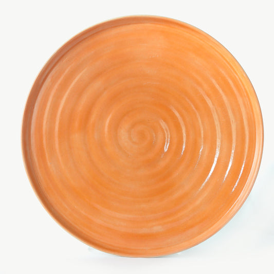 Mandarin orange ceramic dinner plate by Katie L Thompson Designs with a vibrant citrus pattern and classic round shape.