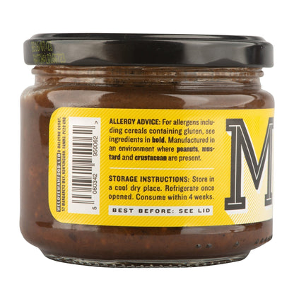 Jar of Manfood Traditional Ale Chutney with label featuring a dark, rich chutney inside a glass jar.