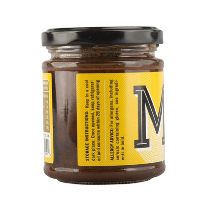 Manfood Traditional Ale Chutney jar with label, showcasing the rich, dark chutney inside a glass container.