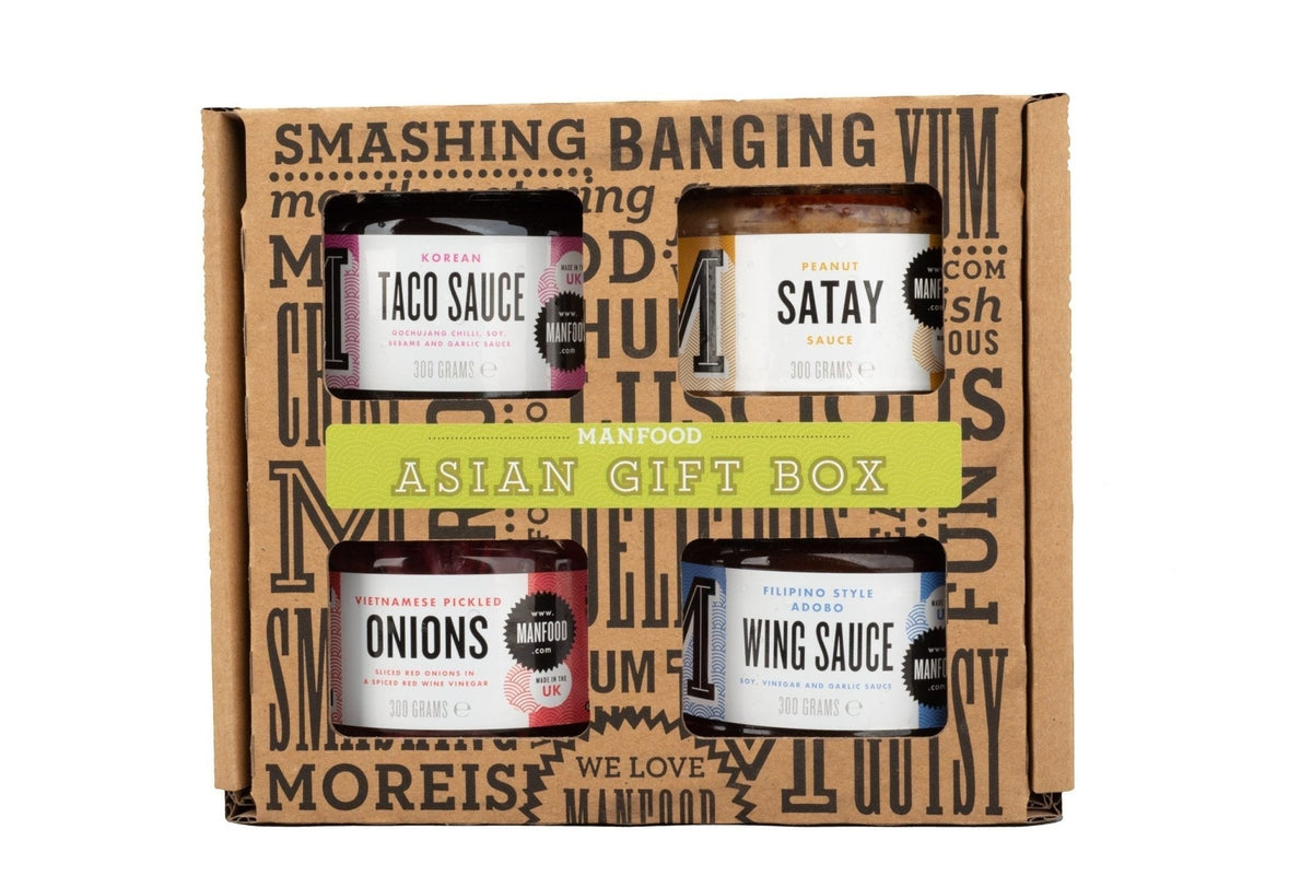 Manfood Asian Inspired Sauce Gift Box features a collection of flavorful sauces in a decorative gift box, perfect for gifting.