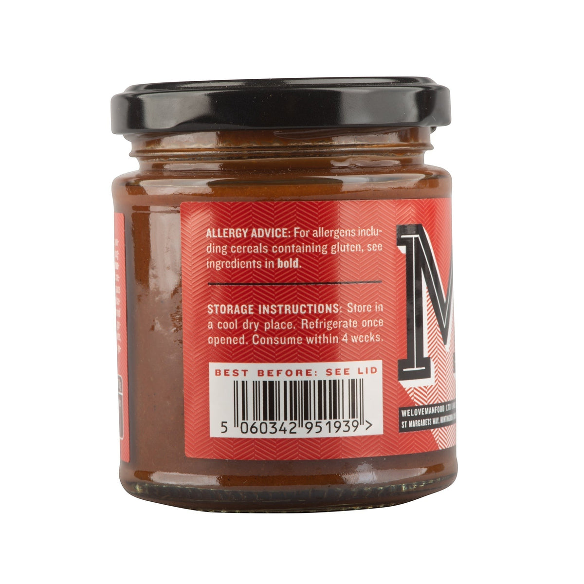 Manfood Beer Barbecue Sauce jar showing label and sauce inside, ideal for grilling and seasoning barbecue dishes.