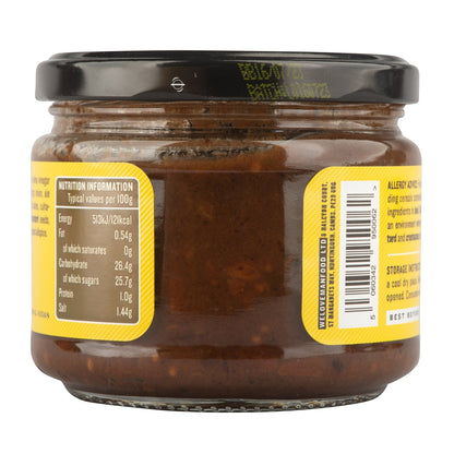 Jar of Manfood Traditional Ale Chutney with a label, showcasing a rich, dark chutney inside a glass jar.