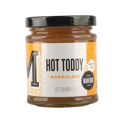 Manfood Whisky Lover's Trio Marmalade Gift Set in a decorative gift box with three jars of flavored marmalades.