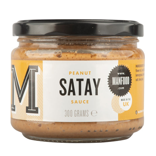 Manfood Asian-inspired sauce gift box featuring Cambs Peanut Satay Sauce with multiple sauces in a decorative gift box.
