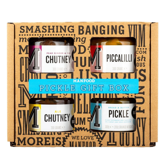 Manfood pickle gift box with assorted pickles in a stylish gift box, perfect for gift-giving and pickle lovers.