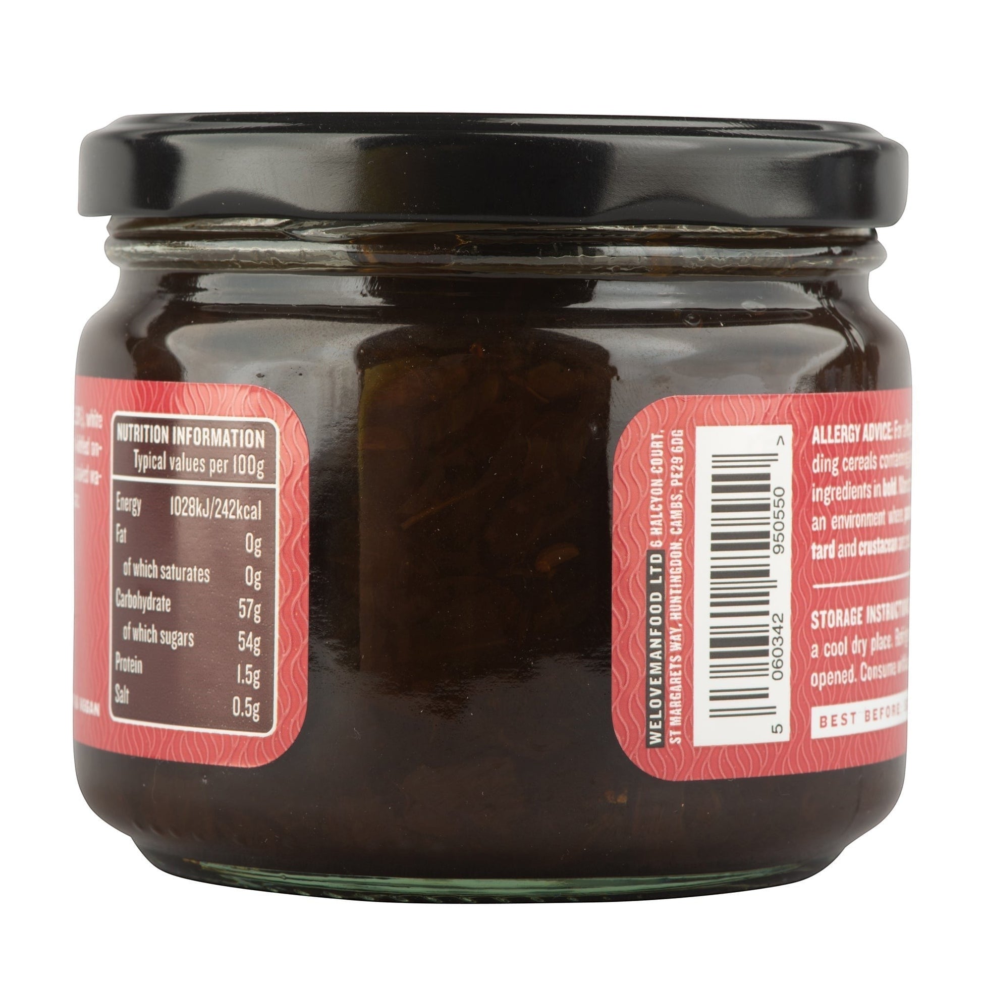 Jar of Manfood Smokey Onion Relish with dark, chunky relish visible inside the glass jar.