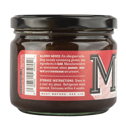Manfood Smokey Onion Relish jar with label, showcasing a savory relish made from smoked onions and flavorful ingredients.