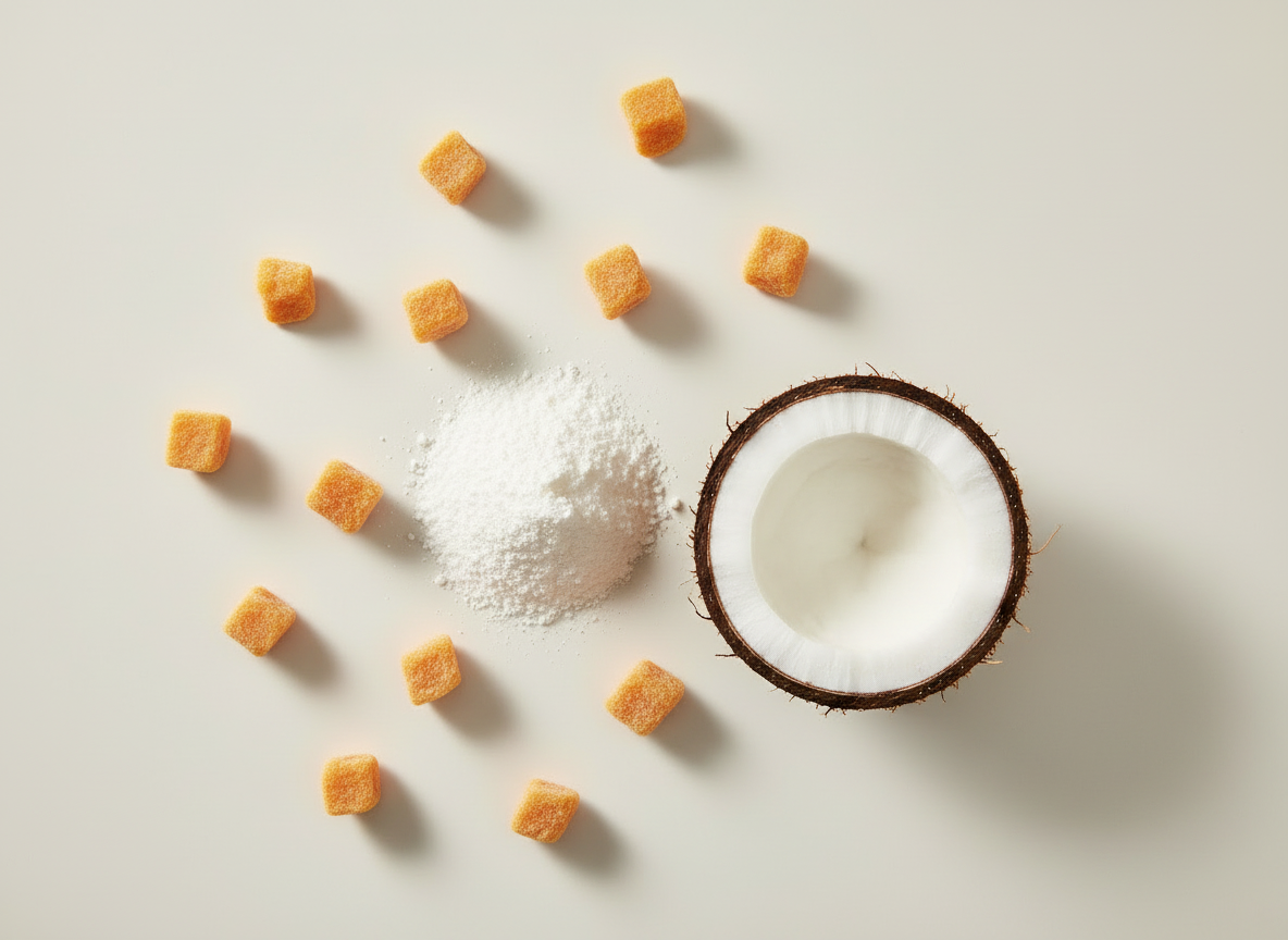 Vegan friendly mango sticky rice dessert mix by Siocolat, showing prepared sweet rice with mango slices and coconut topping.