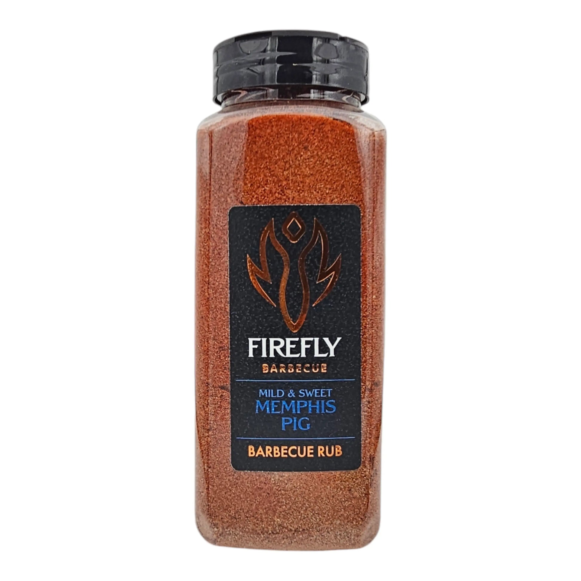 FireFly Barbecue Memphis Sweet BBQ Rub container with label, showcasing the flavorful spice blend for grilling and barbecuing.