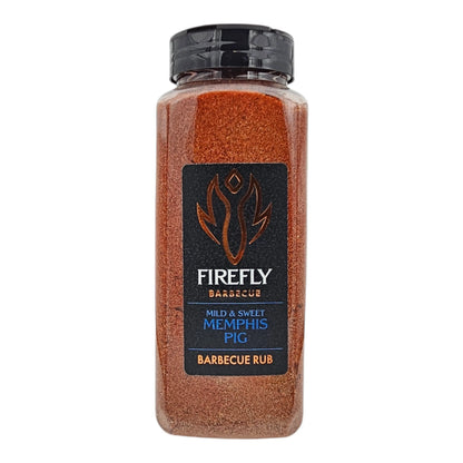 FireFly Barbecue Memphis Sweet BBQ Rub container with label, showcasing the flavorful spice blend for grilling and barbecuing.