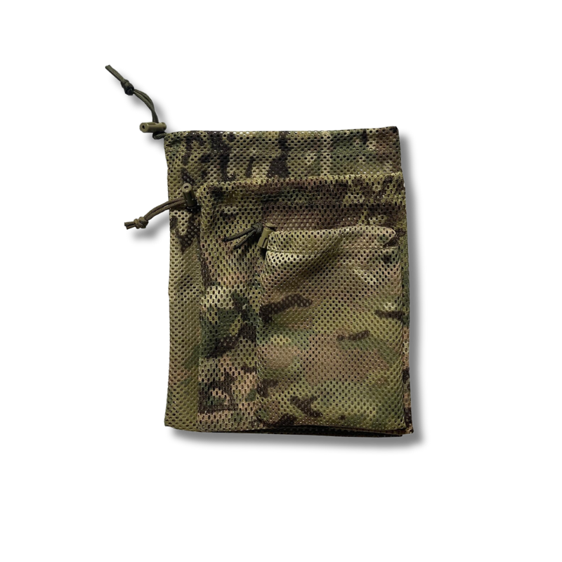 Multicam camo mesh gear stash bags with drawstring closure by Contact Coffee Company Ltd.