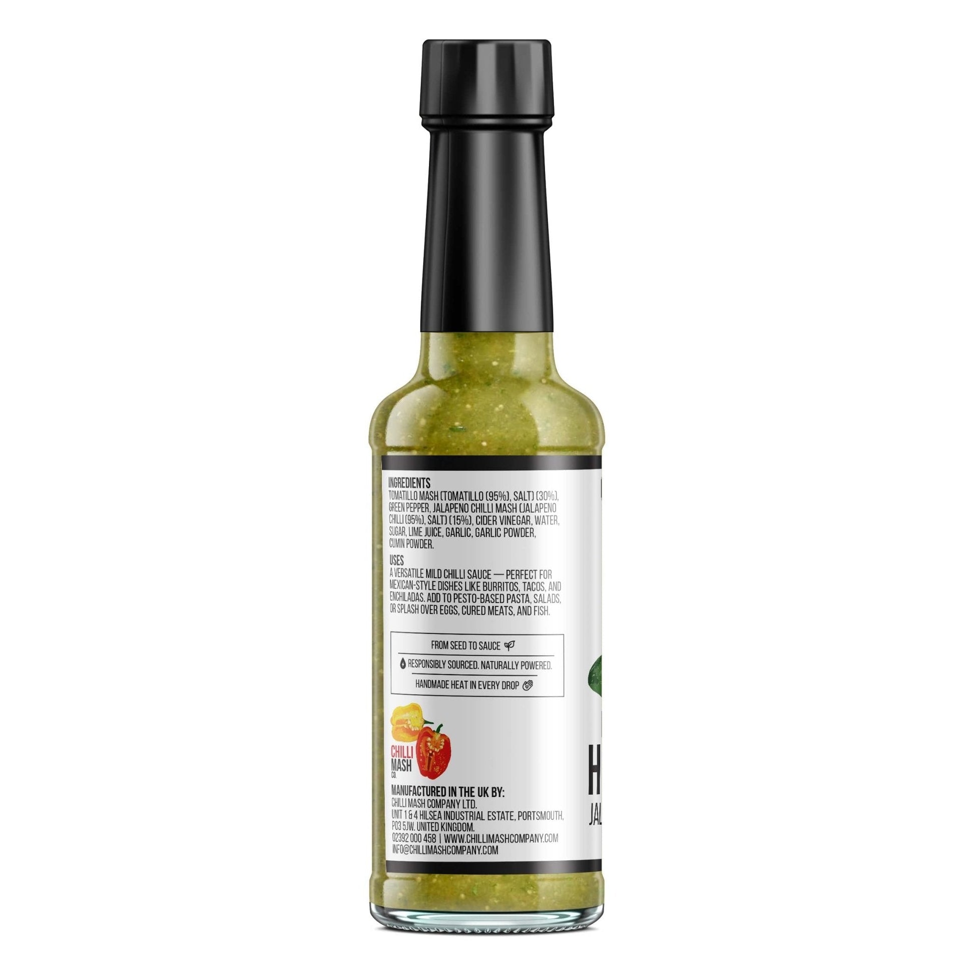Mexican-style hot sauce by Chilli Mash Co., 150ml bottle, vibrant chili mash condiment with rich, spicy flavor.