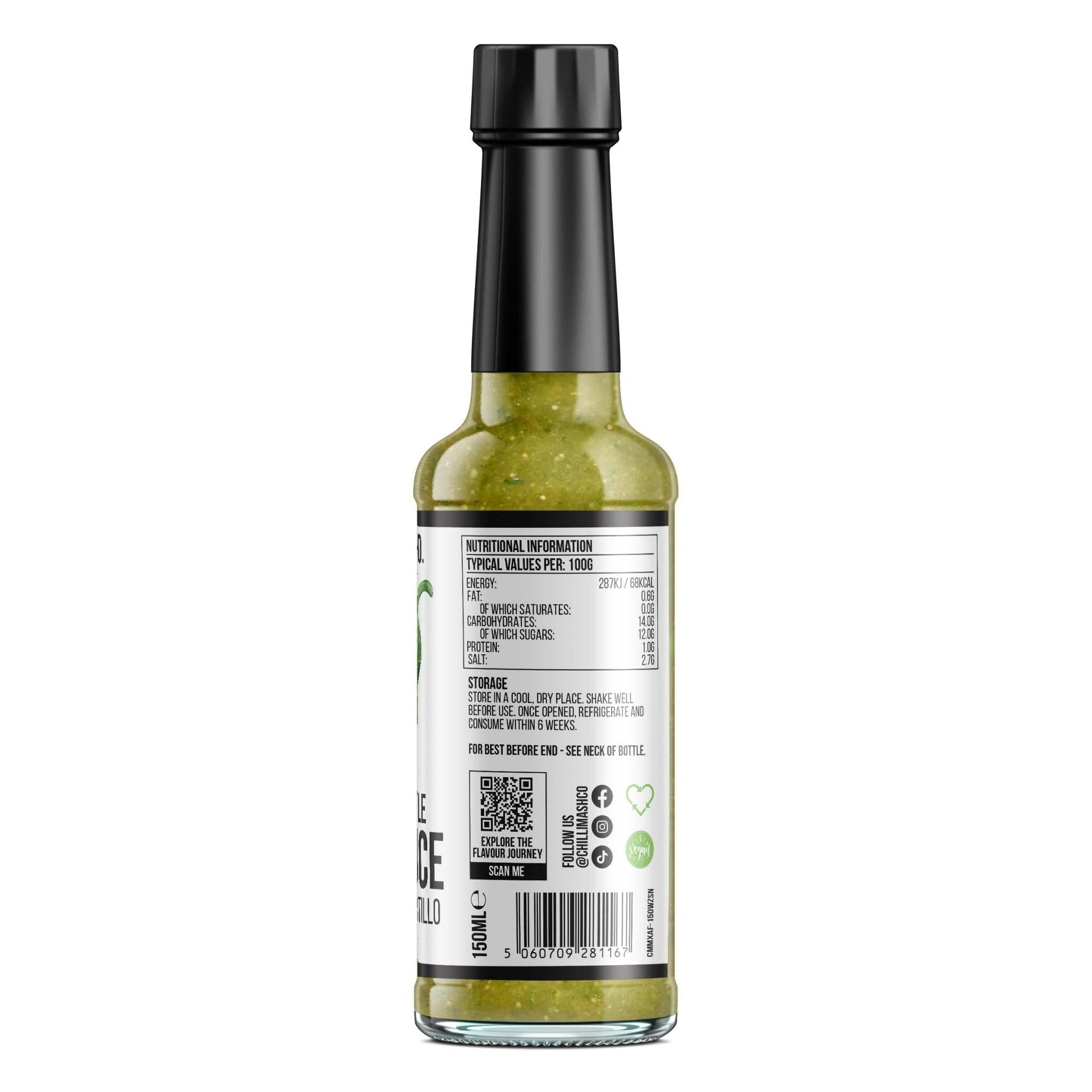 Mexican-style hot sauce by Chilli Mash Co. in a 150ml bottle, featuring vibrant chili mash for a classic spicy condiment.